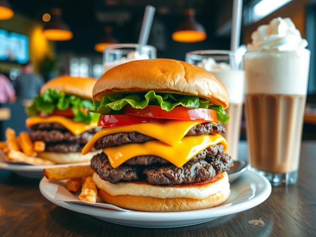 Burger joint with gourmet burgers, crispy fries, and craft milkshakes