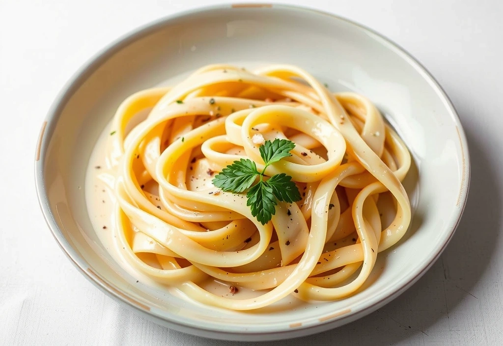 Fettuccine Alfredo with rich cream sauce and parmesan cheese