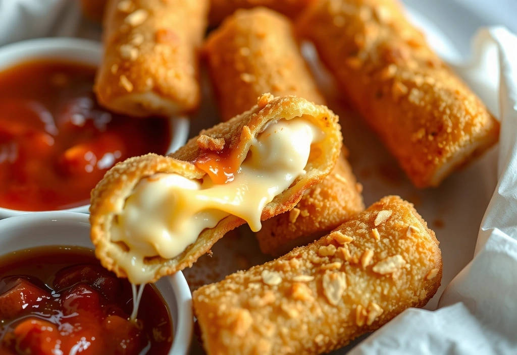 Mozzarella Sticks golden fried cheese with melted center and marinara dipping sauce