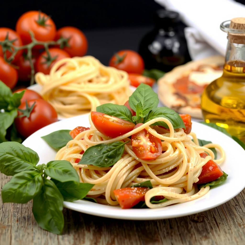 Italian cuisine featuring pasta and pizza